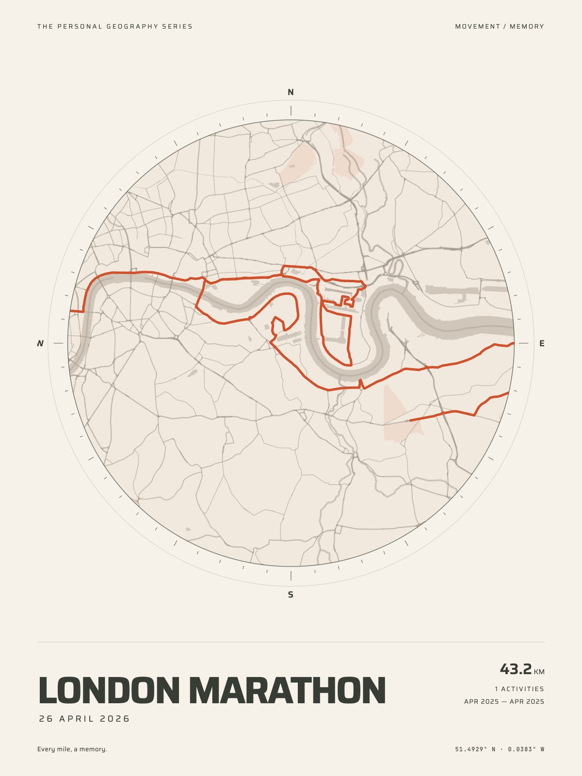 The medallion: Your route through the city, set in a circle with a compass ring.